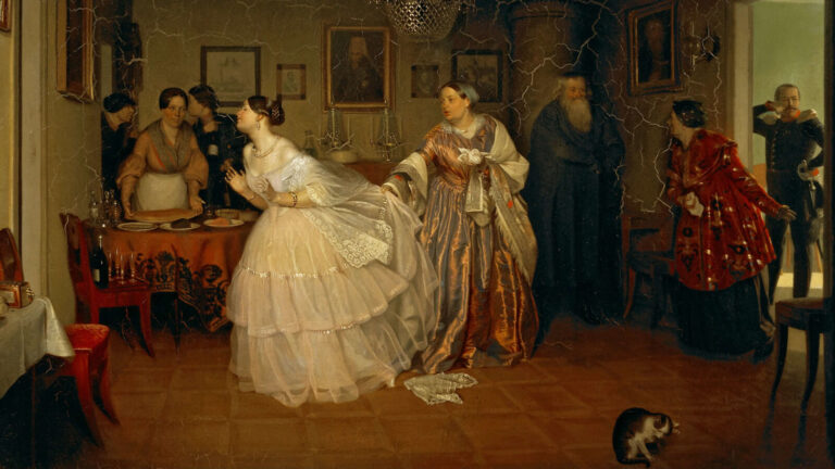 Pavel Fedotov: Pavel Fedotov, The Major’s Marriage Proposal, 1848, State Tretyakov Gallery, Moscow. Detail.
