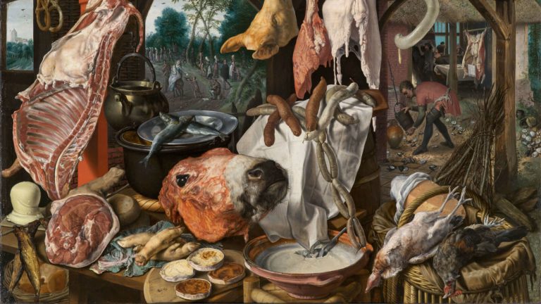 Pieter Aertsen: Pieter Aertsen, Meat Stall with the Holy Family Giving Alms, 1551, North Carolina Museum of Art, Raleigh, NC, USA. Detail.
