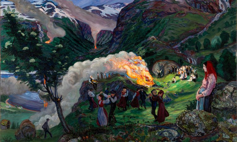 Midsummer paintings: Nikolai Astrup, Midsummer Eve Bonfire, 1915, Dulwich Picture Gallery, Dulwich, UK.
