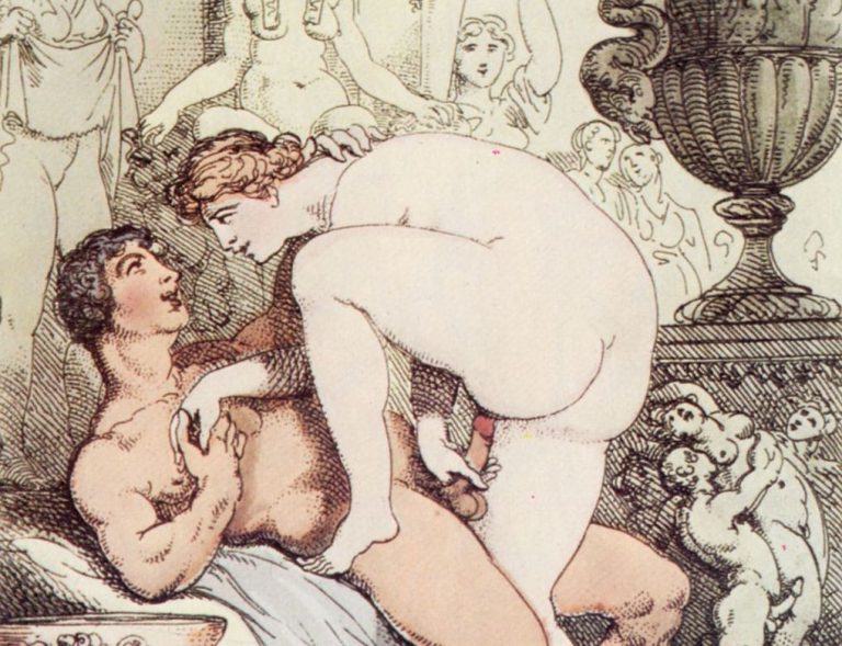 Victorian Erotica and Pornography: Thomas Rowlandson, Modern Pygmalion, c.1810, Victoria and Albert Museum, London, UK. Detail.
