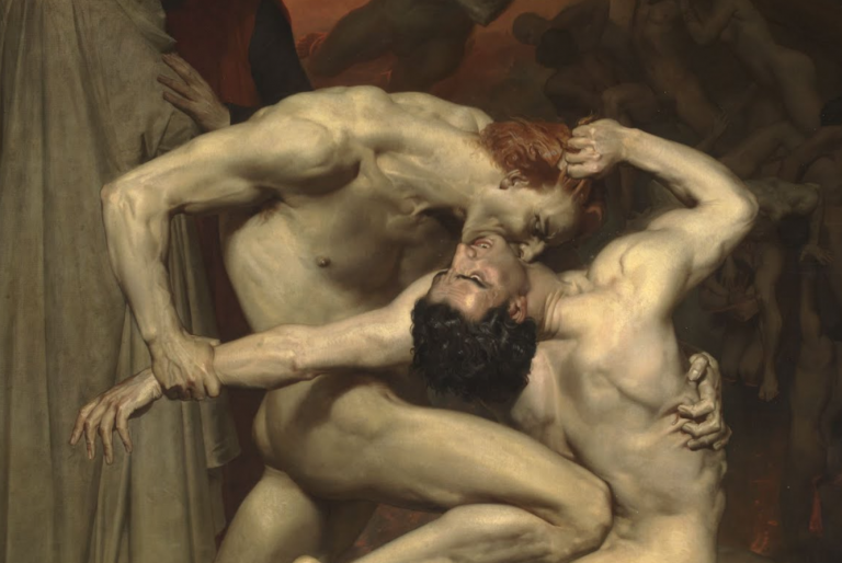 Dante and Virgil: William-Adolphe Bouguereau, Dante and Virgil in Hell, 1850, Musée d’Orsay, Paris, France. Detail.
