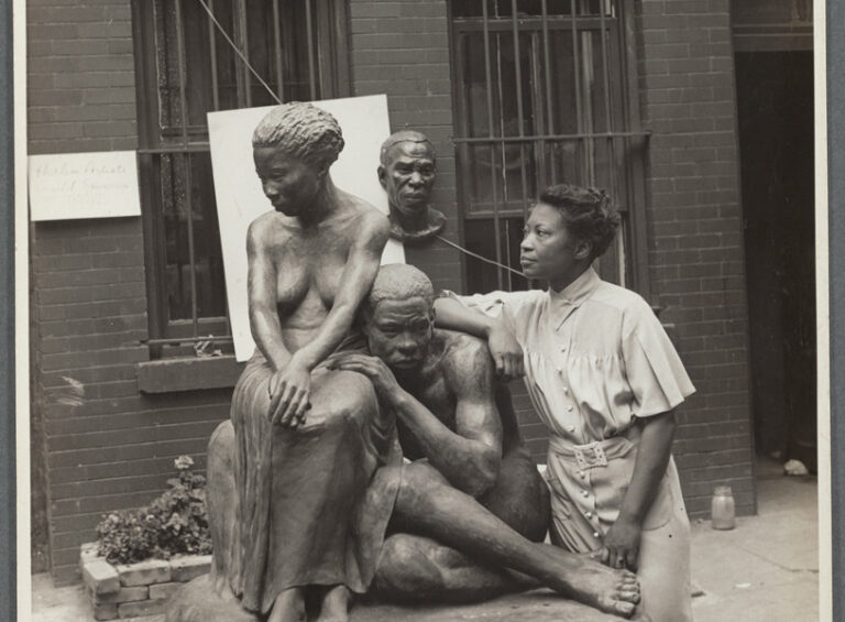 Augusta Savage: Augusta Savage with her sculpture Realization, 1938. Archives of American Art. Detail.
