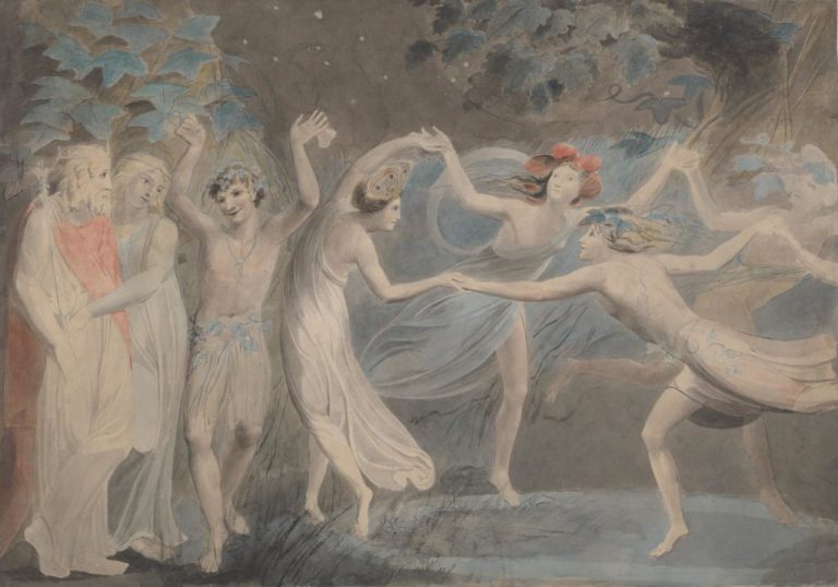 A Midsummer Night’s Dream in art: William Blake, Oberon, Titania and Puck with Fairies Dancing, c. 1786, Tate, London, UK.
