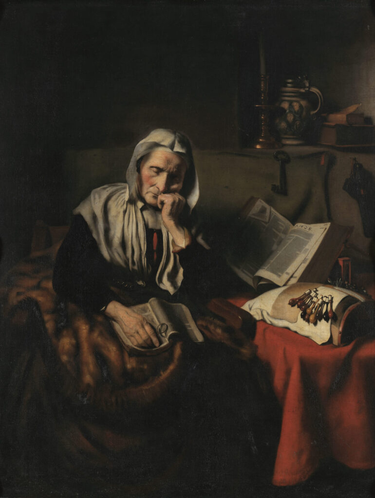 Nicolaes Maes: Nicolaes Maes, Old Woman Dozing, ca 1656, Musées Royaux des Beaux-Arts de Belgique, Brussels, Belgium.