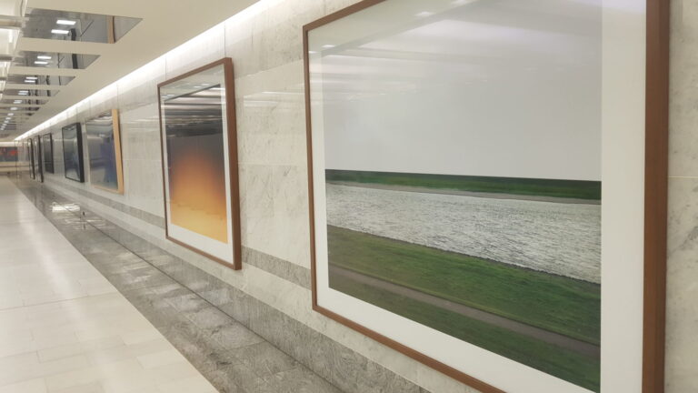 Andreas Gursky's Rhine: Andreas Gursky, Rhine I, 1996 and Untitled II, 1993, Proximus Art Collection, Brussels, Belgium. Photo by Michel Rutten.
