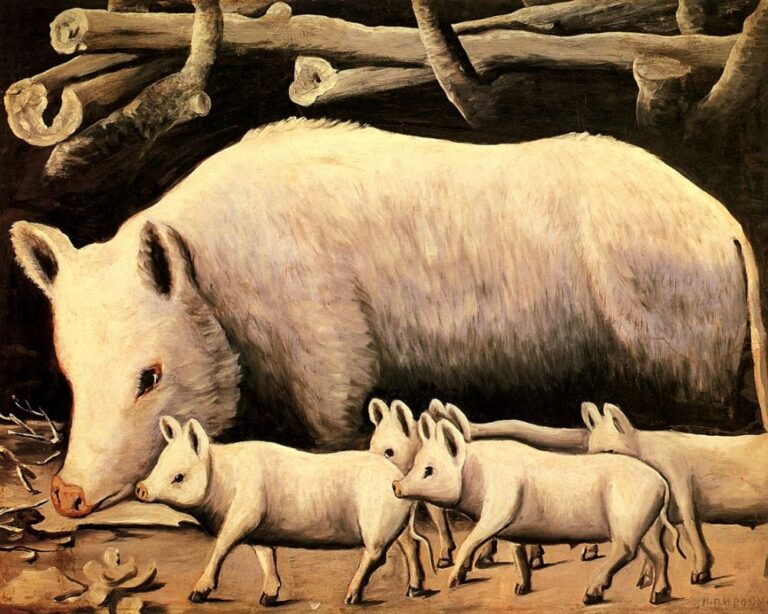 pigs in painting: Niko Pirosmani, White Sow with Piglets, Art Museum of Georgia, Tbilisi, Georgia
