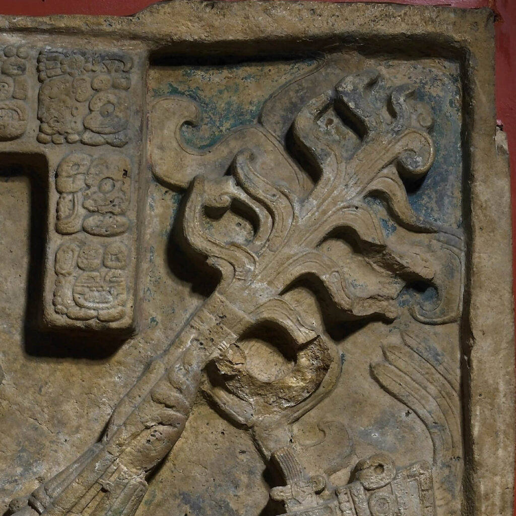 Yaxchilán Lintel 24: Yaxchilán Lintel 24, 723-726 CE, limestone, Temple 23, Yaxchilán, Mexico, British Museum, London, UK. Detail.

