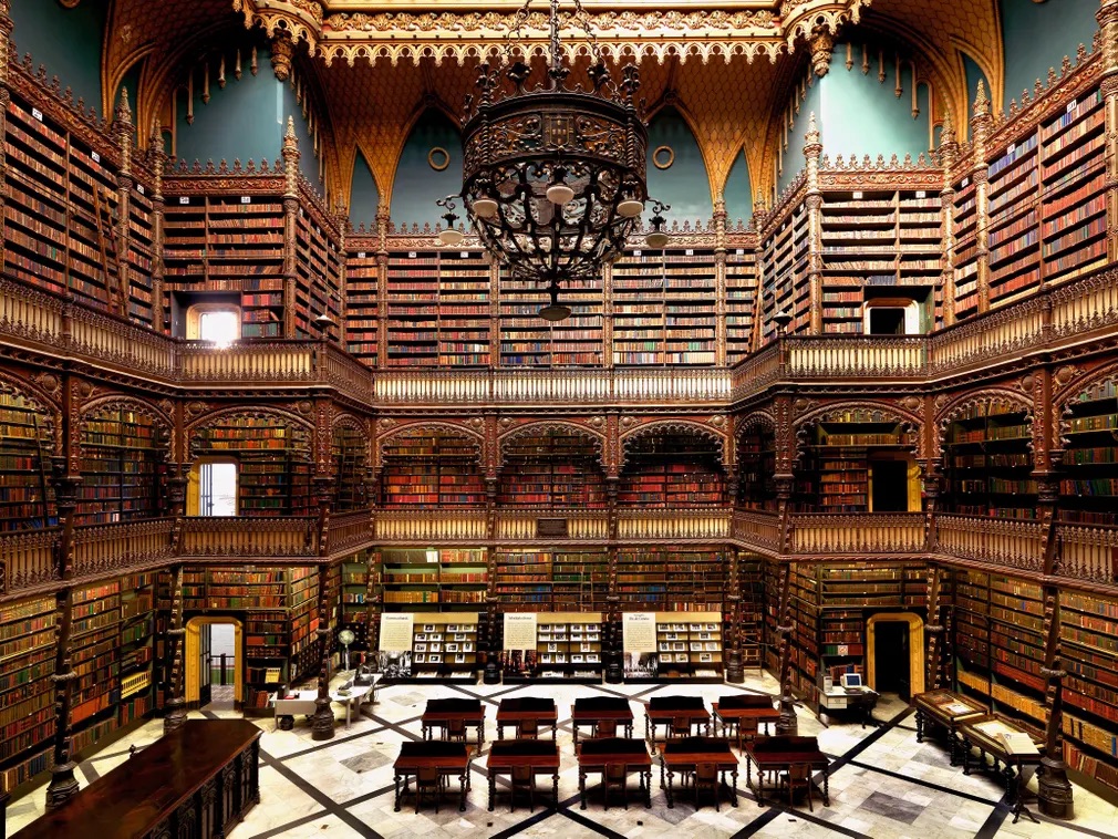 beautiful libraries: Rafael da Silva e Castro, Royal Portuguese Cabinet of Reading, 1880-1887, Rio de Janeiro, Brazil. Photograph by Massimo Listri/Taschen. Guardian.
