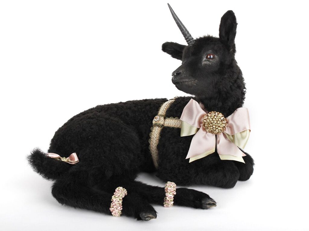 Taxidermy in art: Les Deux Garçons, Black goat with horn. Artists’ website.
