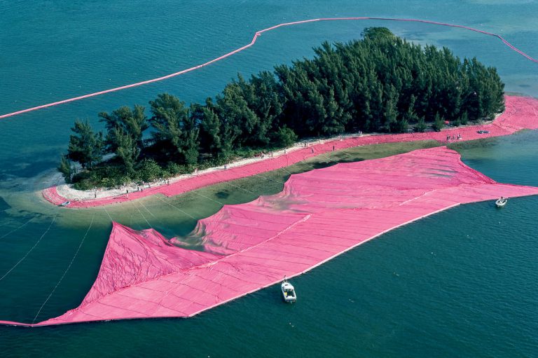 goodbye to christo: Christo and Jeanne-Claude, Surrounded Islands, Biscayne Bay, Greater Miami, Florida, 1980-83. Photo: Wolfgang Volz, source: artist’s website.
