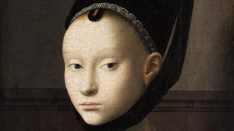 renaissance portraits rijksmuseum: Petrus Christus, Portrait of a Young Girl, ca. 1470, Gemäldegalerie, Berlin, Germany. Detail.
