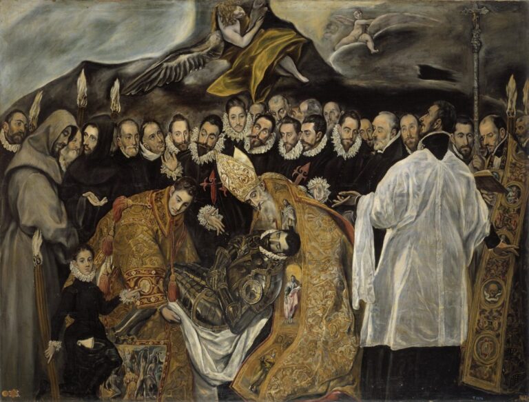 funeral paintings: El Greco, The Burial of the Count of Orgaz, 1586–1588, Iglesia de Santo Tomé, Toledo, Spain. Detail.
