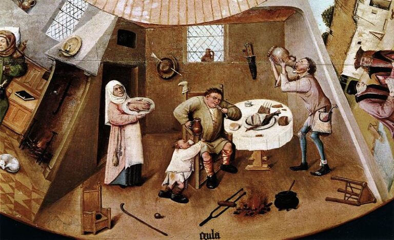 fat thursday: Hieronymus Bosch, The Seven Deadly Sins, 1505-1510, Museo del Prado, Madrid, Spain. Wikimedia Commons (public domain). Detail.
