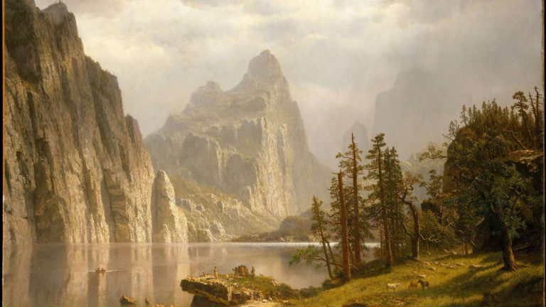national parks landscapes: Albert Bierstadt, Merced River, Yosemite Valley, 1866, Metropolitan Museum of Art, New York, NY, USA. Detail.
