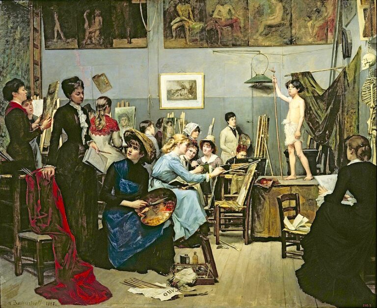 teachers of famous artists: Marie Bashkirtseff, In the Studio, 1881, Dnipropetrovsk Art Museum, Dnipro, Ukraine.
