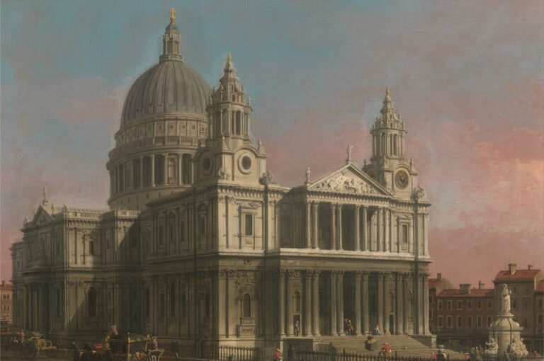London landmarks painting: Canaletto, St. Paul’s Cathedral, 1754, Yale Center for British Art, New Haven, CT. Detail.
