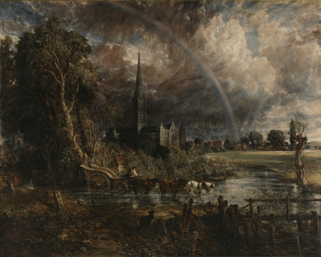 A View of Salisbury from Harnham: John Constable R.A., Salisbury Cathedral from the Meadows, c. 1831, Tate Britain, London, UK.
