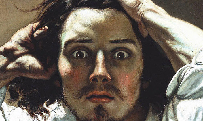 selfie art history: Gustave Courbet, Self-Portrait as the Desperate Man, 1845, private collection. Detail.
