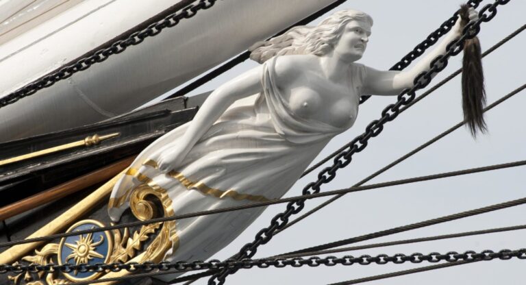 Art of Ships Figureheads: Cutty Sark figurehead, Nannie with horsetail, 1869, Royal Museums Greenwich, London, UK.
