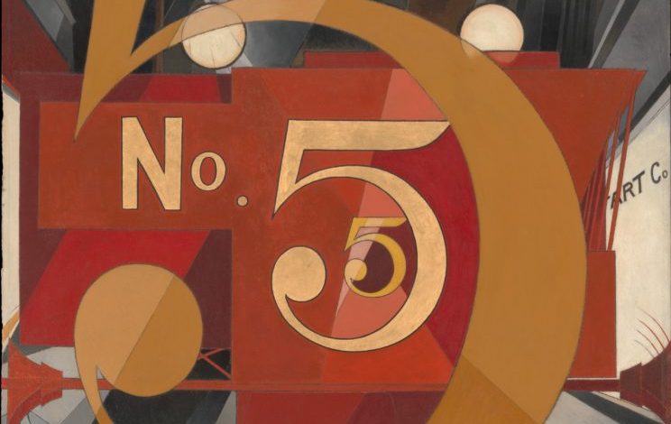 charles demuth: Charles Demuth, The Figure 5 in Gold, 1928, The Metropolitan Museum of Modern Art, New York, NY, USA. Detail.
