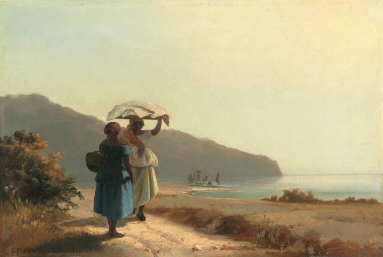 Camille Pissarro St Thomas: Camille Pissarro, Two Women Chatting by the Sea, St. Thomas, 1856, private collection.
