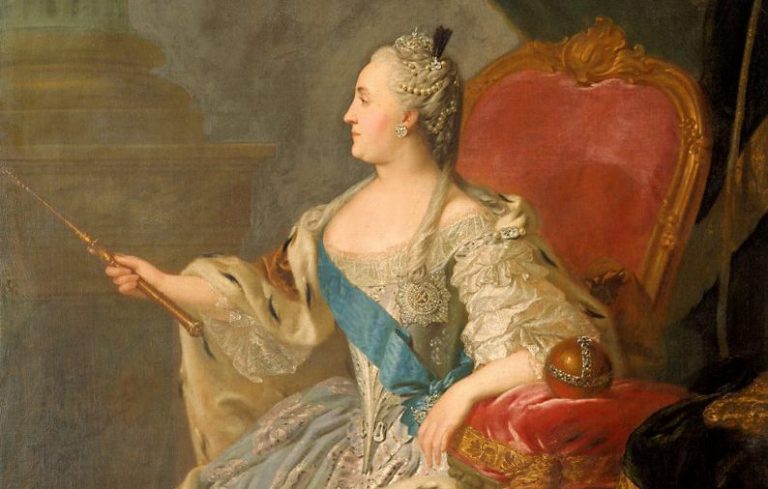 Catherine the Great portraits: Fyodor Rokotov, Portrait of Empress Catherine the Great, 1763, Tretyakov Gallery, Moscow, Russia. Detail.
