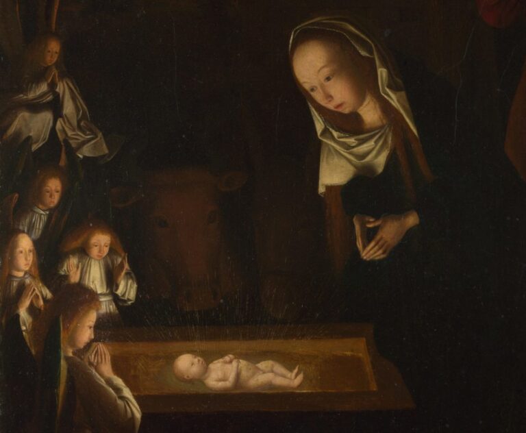 Twelve days of Christmas: Geertgen tot Sint Jans, The Nativity at Night, ca. 1490, National Gallery London, UK. Detail.
