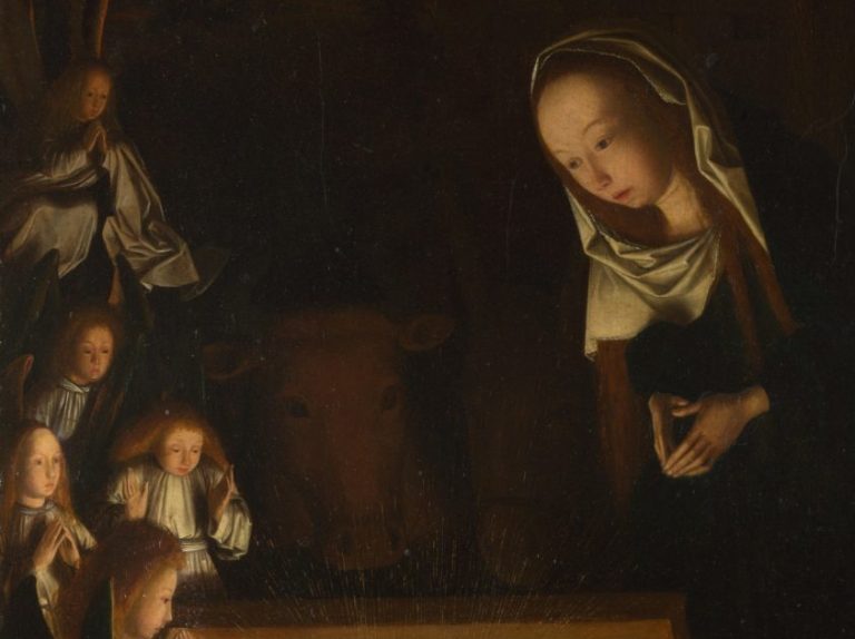 Twelve days of Christmas: Geertgen tot Sint Jans, The Nativity at Night, ca. 1490, National Gallery London, UK. Detail.
