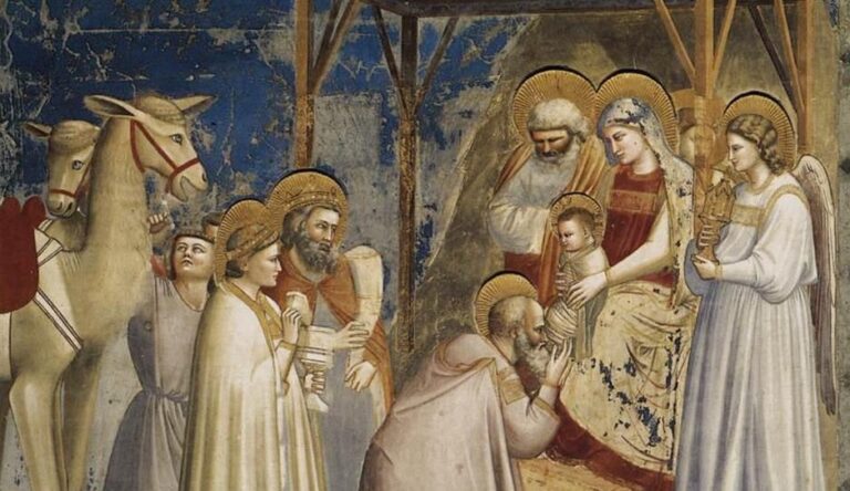 Giotto di Bondone Adoration of the Magi: Giotto di Bondone, Adoration of the Magi, c.1304 – c.1306, Scrovegni Chapel, Padua, Italy. Detail
