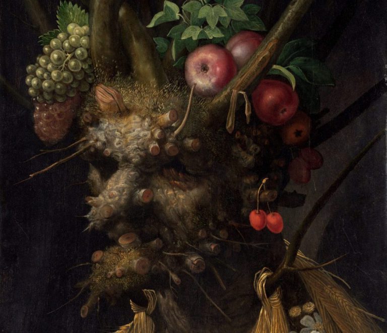 Arcimboldo seasons: Giuseppe Arcimboldo, Four Seasons in One Head, 1590, National Gallery of Art, Washington DC, USA. Detail.
