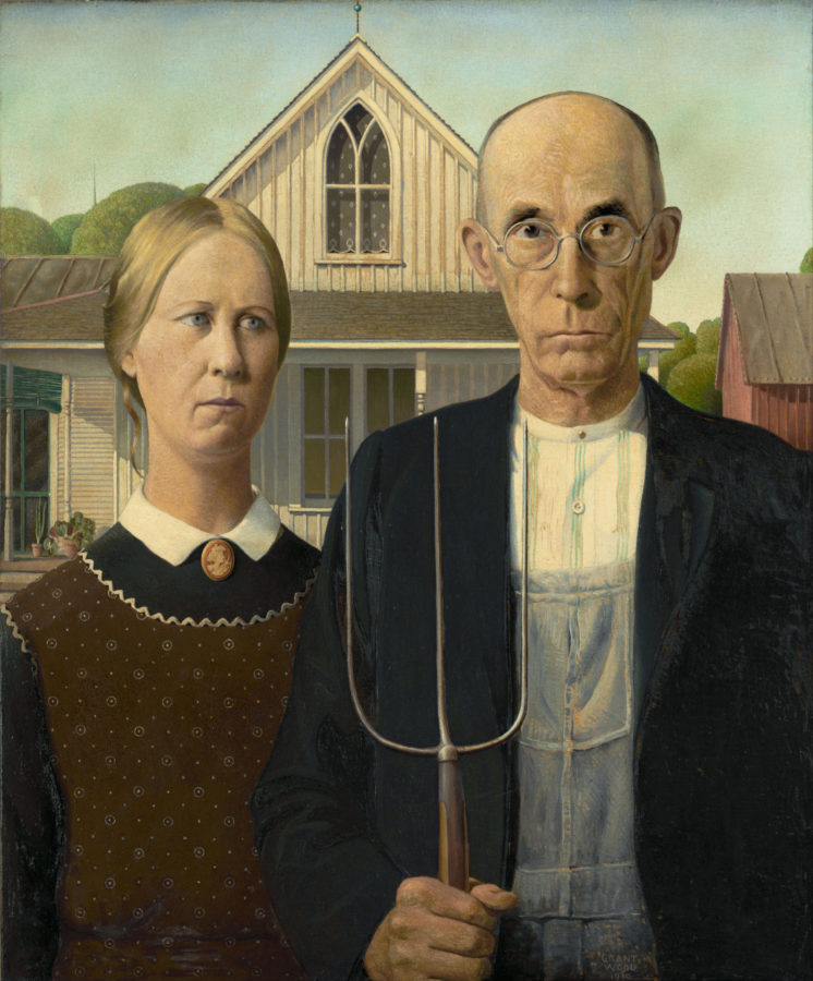 Wood's American Gothic: Grant Wood, American Gothic, detail
