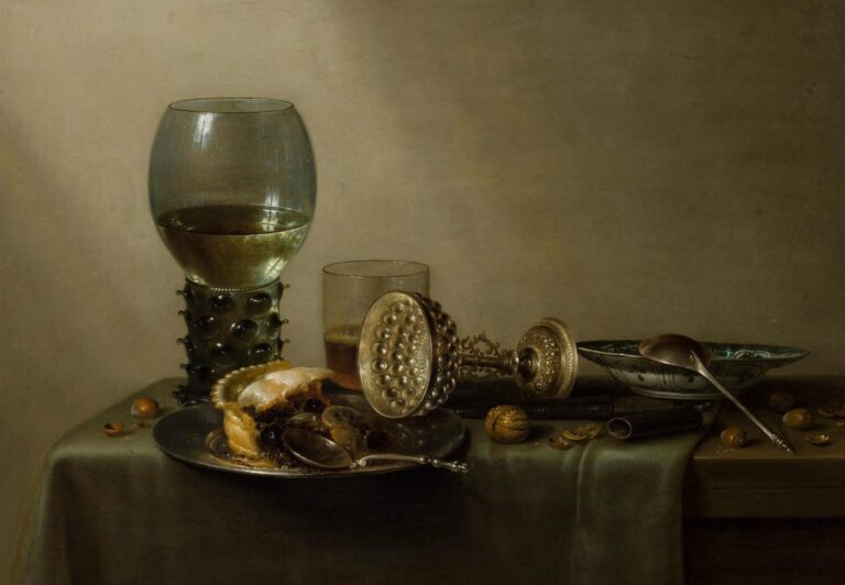 still life symbols: Willem Claesz. Heda, Dessert: Still Life with Cake, Wine, Beer and Nuts, 1637, National Museum in Warsaw, Warsaw, Poland.
