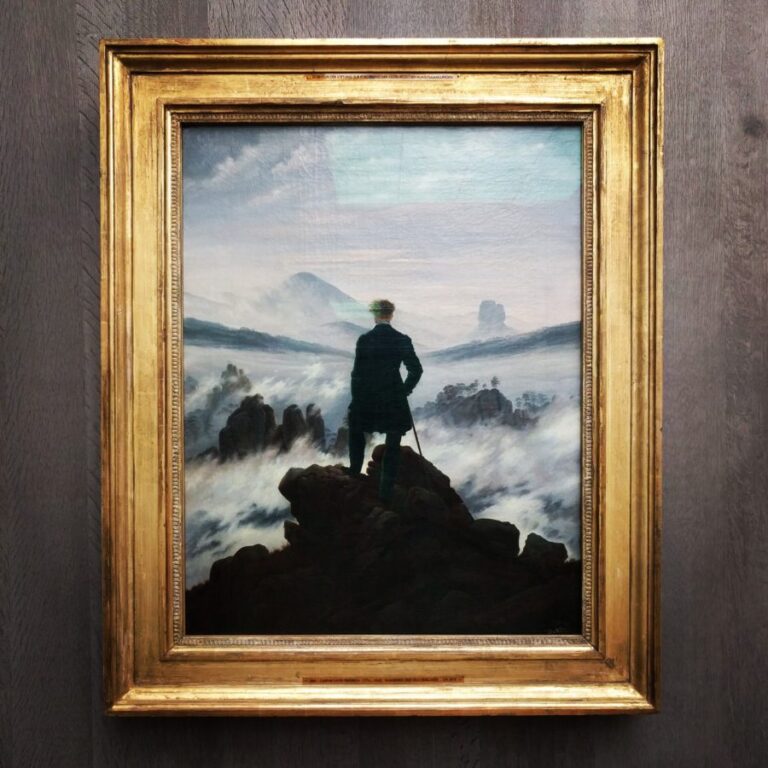 Wanderlust exhibition Travel Desire in Paintings: Caspar David Friedrich, Wanderer above the Sea of Fog, 1818, Hamburger Kunsthalle, photograph by Kate Wojtczak
