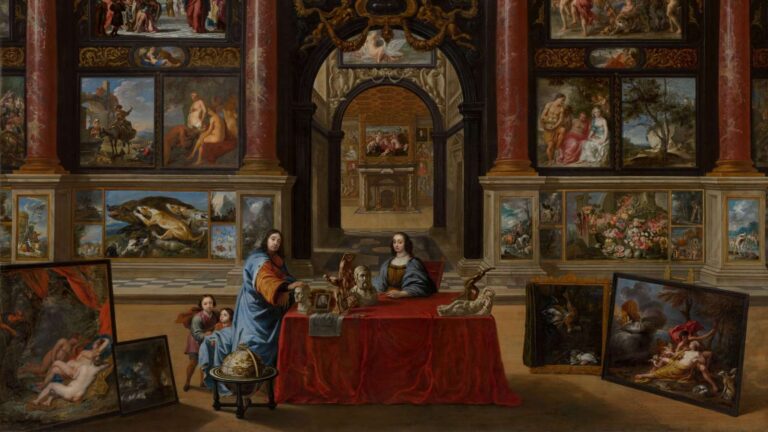 virtual art repositories: Gonzales Coques, Interior with Figures in a Picture Gallery (detail), 1667-1672 & 1706. Mauritshuis, The Hague, Netherlands. Photo via Europeana.eu (Public Domain).
