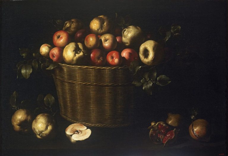 Still lifes: Juan de Zurbarán, Basket of apples, quinces and pommegranates, 16433-1645, Museu Nacional d’Art de Catalunya, Barcelona, Spain.
