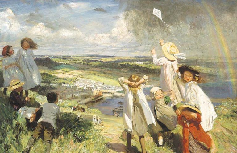 Kites in Art: Laura Knight, Flying a Kite 1910, Private Collection. Artist’s Website. Detail.
