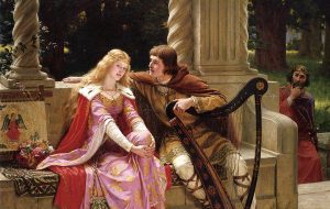 mythical love stories: Edmund Blair Leighton, Tristan and Isolde, 1902, private collection. Wikimedia Commons (public domain). Detail.
