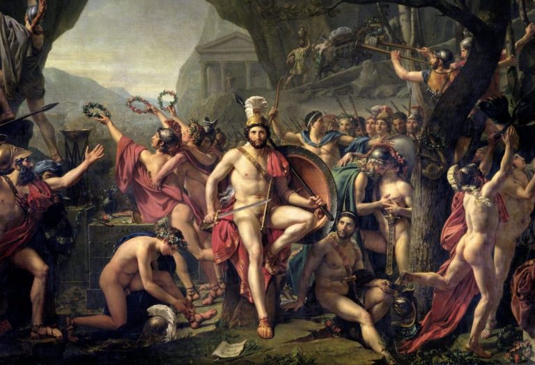 Jacques Louis David Leonidas: Jacques-Louis David, Leonidas at Thermopylae, 1814, Louvre, Paris, France. Detail.
