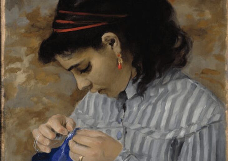 Lise Tréhot Renoir: Pierre-Auguste Renoir, Lise Sewing, c. 1867–1868, Dallas Museum of Art, Texas, USA. Detail.
