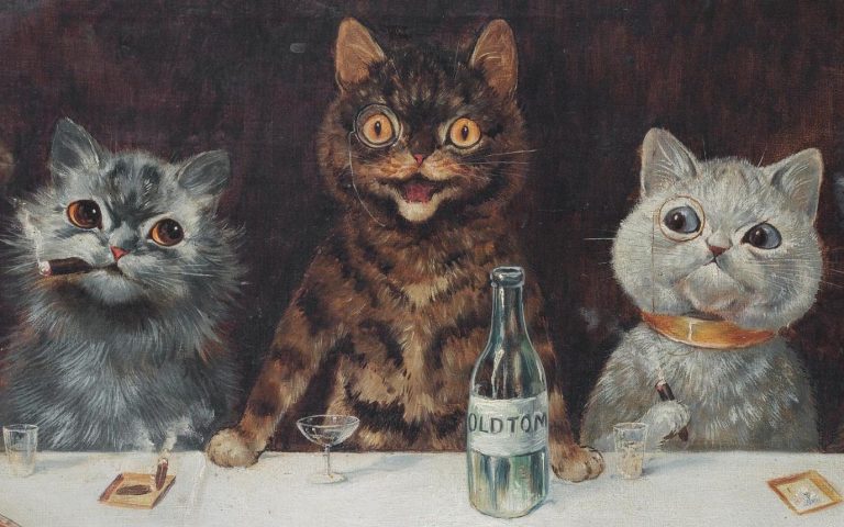 artists mental illness: Louis Wain, The Bachelor Party, private collection. Wikimedia Commons (public domain). Detail.
