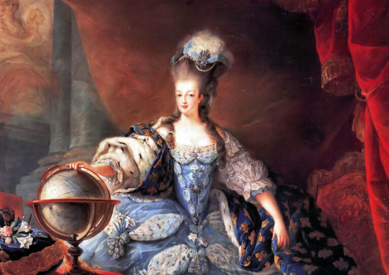 Marie Antoinette Portraits: Jean-Baptiste-Andre Gautier d’Agoty, Marie Antoinette, 1775, Palace of Versailles, Versailles, France. Detail.
