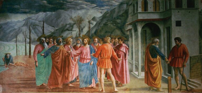 The Tribute Money: Masaccio, The Tribute Money, 1425, Brancacci Chapel. Florence, Italy
