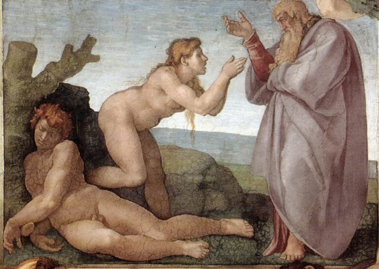 Translation mistakes art history: Michelangelo, Eve’s Creation, c. 1511, ceiling of Sistine Chapel, Vatican City, Vatican. Wikimedia Commons (public domain).
