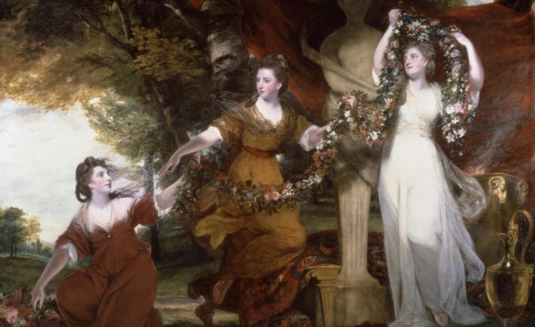 bridgerton aristocratic marriage: Joshua Reynolds, Three Ladies Adorning a Term of Hymen, 1773, Tate, London, UK. Detail.
