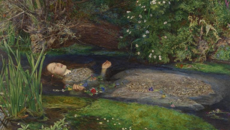 facts Pre-Raphaelites: Sir John Everett Millais, The Death of Ophelia, 1851-1852, Tate, London, UK. Detail.
