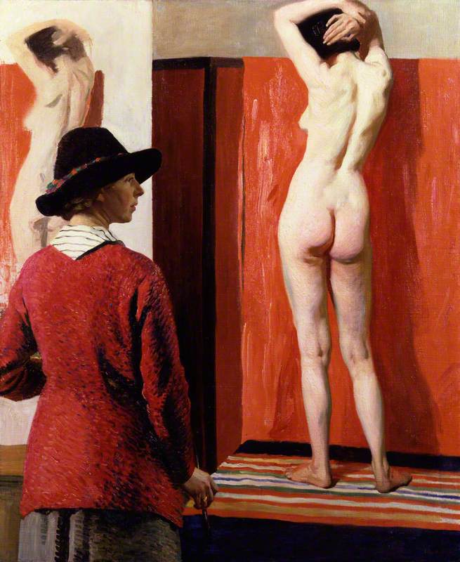 female body in art: Laura Knight, Self-Portrait (The Model), 1913, National Portrait Gallery, London, UK. ArtUK.
