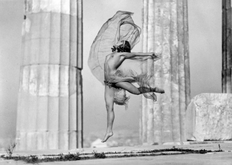 Nelly photographer: Nelly, Nikolska Dancing at the Parthenon, 1929, Benaki Museum, Athens, Greece.
