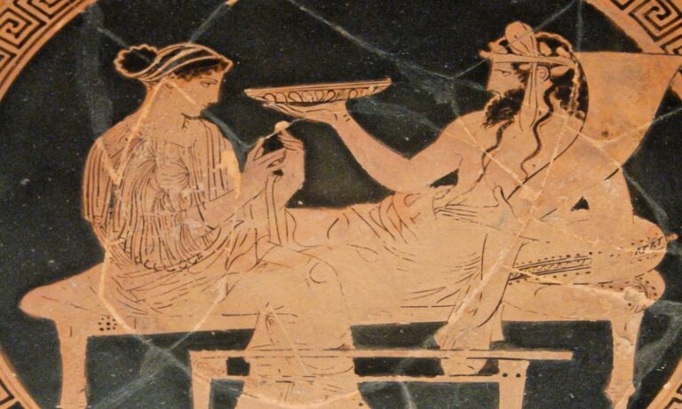 Persephone and the pomegranate: Persephone and Hades Kylix, ca. 430 BC, Attributed to the Codrus Painter, The British Museum, London
