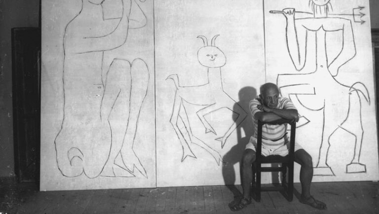 Artists Alone: Picasso in his Studio in Antibes, 1946, Photographed by Michel Sima.
