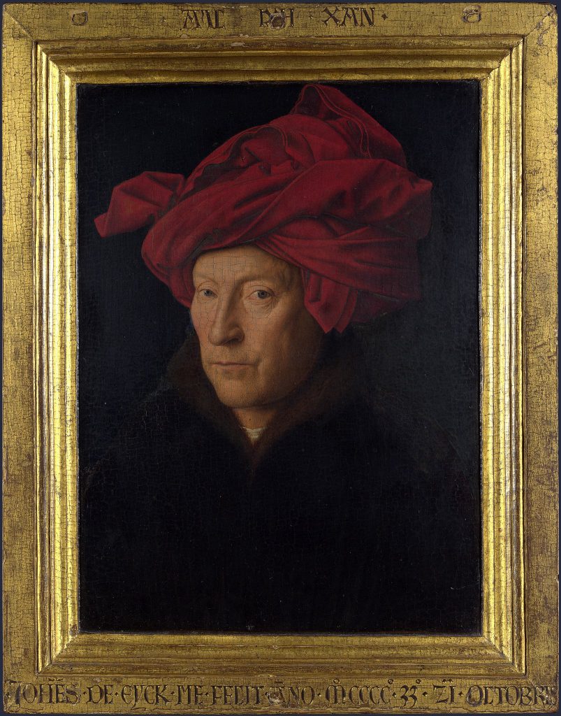 Arnolfini Portrait: Jan van Eyck, Portrait of a Man (Self Portrait?), 1433, National Gallery, London, UK.
